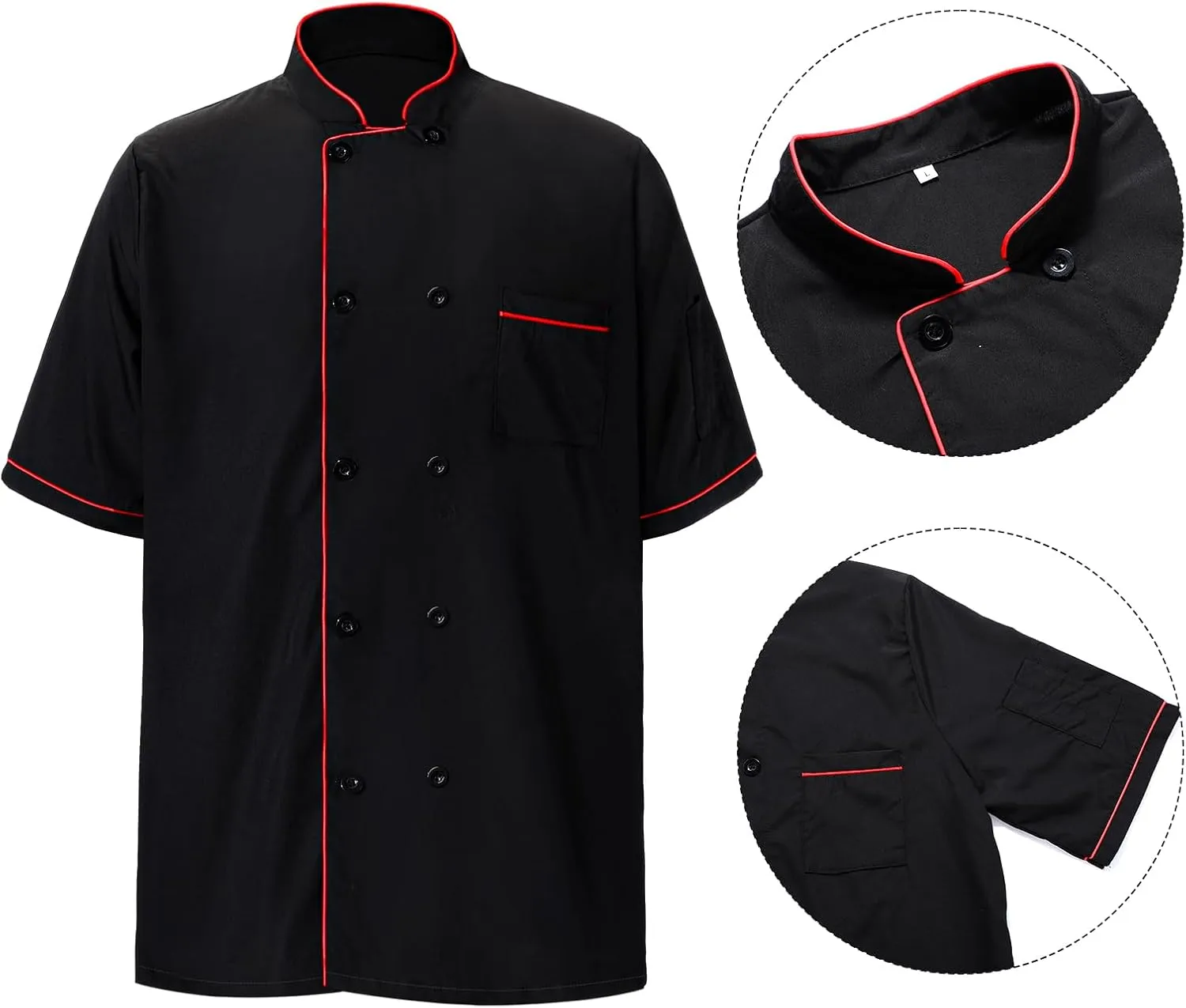 2 Pack Unisex Chef Coat Short Sleeve Chef Jacket Costume for Men Women