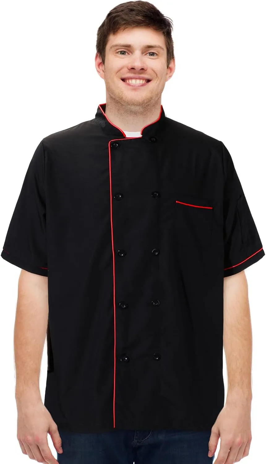 2 Pack Unisex Chef Coat Short Sleeve Chef Jacket Costume for Men Women