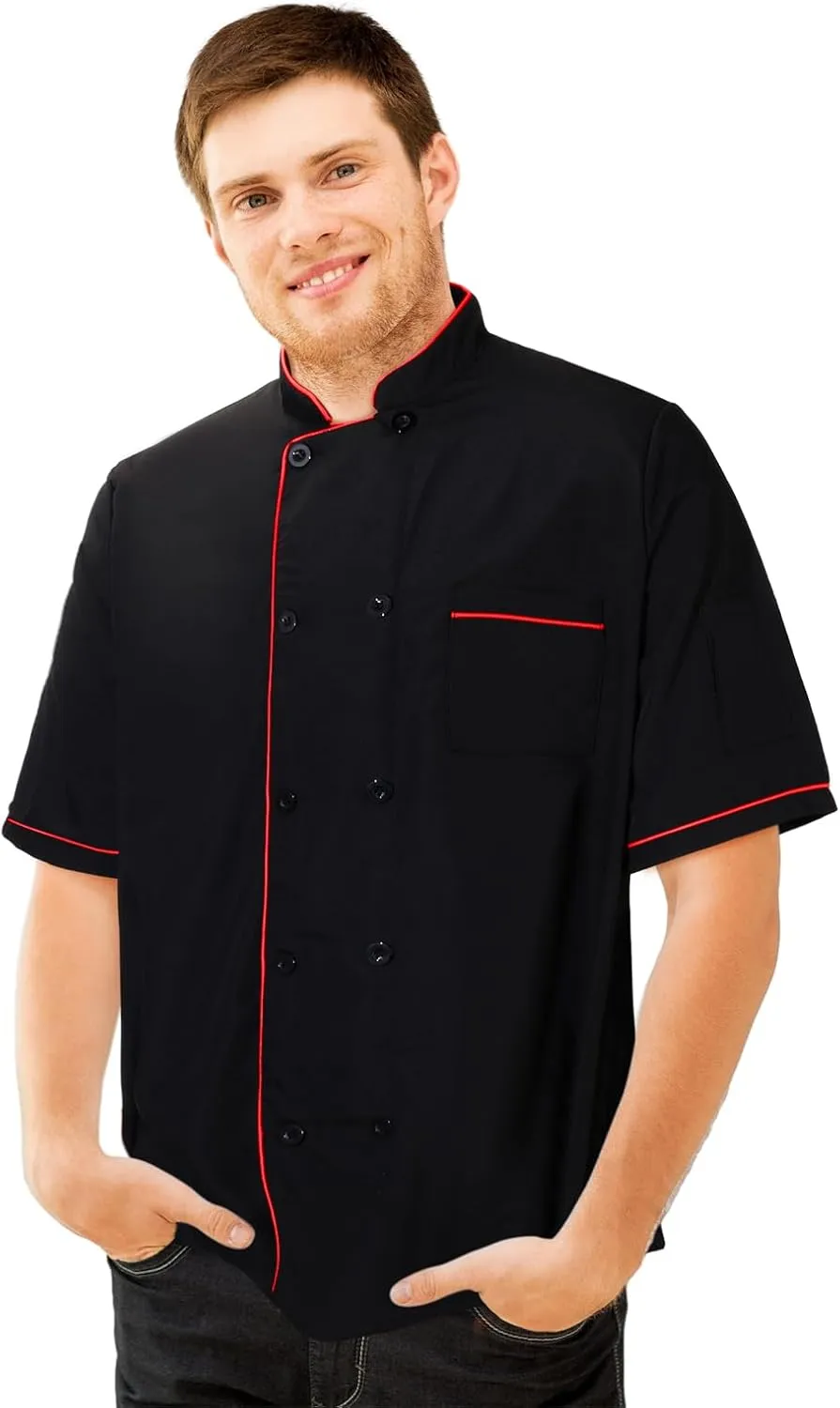 2 Pack Unisex Chef Coat Short Sleeve Chef Jacket Costume for Men Women