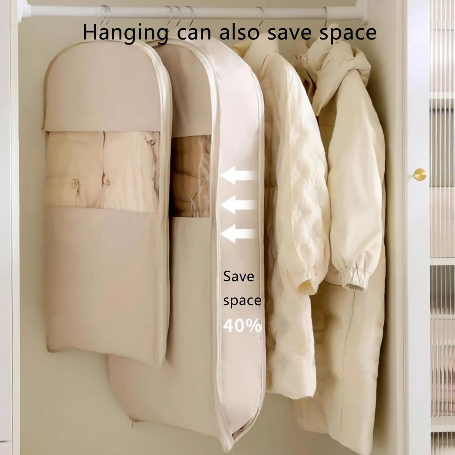 2025 Space Saving Hanging Garment Bag with Self Compression Zipper, Hanging Garment Bag with Self Compression Zipper, Dust Cover Clothes Bags for down Coat (Pink, S)