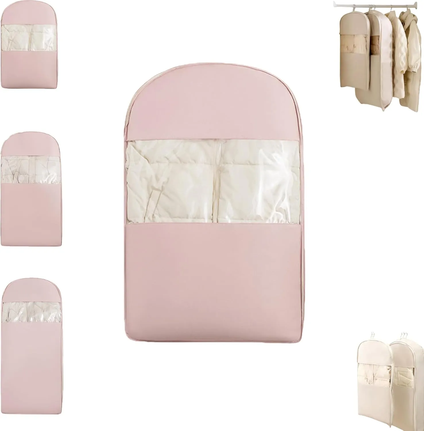 2025 Space Saving Hanging Garment Bag with Self Compression Zipper, Hanging Garment Bag with Self Compression Zipper, Dust Cover Clothes Bags for down Coat (Pink, S)