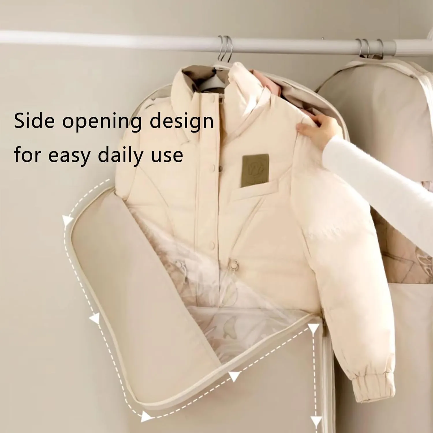 2025 Space Saving Hanging Garment Bag with Self Compression Zipper, Hanging Garment Bag with Self Compression Zipper, Dust Cover Clothes Bags for down Coat (Pink, S)