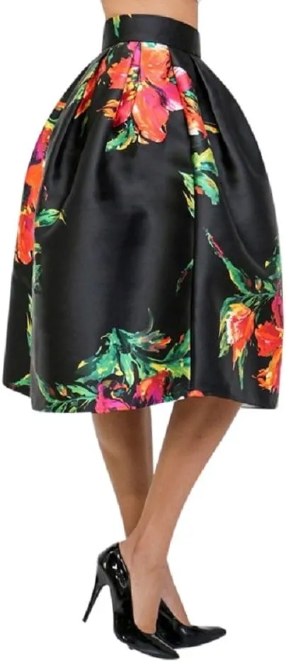 2Chique Boutique Women's Soft Floral Print Midi Pleated Skirt