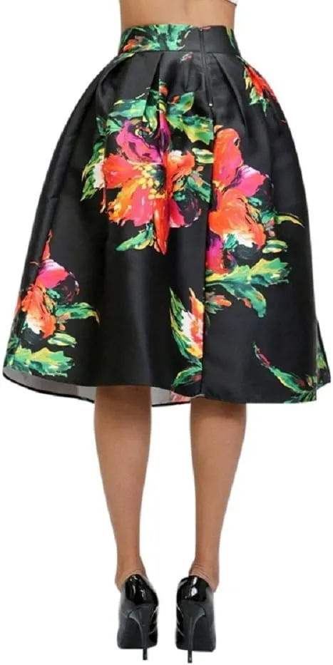 2Chique Boutique Women's Soft Floral Print Midi Pleated Skirt