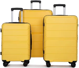3-Piece Set Hardshell Suitcase with Spinner Wheels TSA Hooks and Name, PP Luggage Sets Travel Essential (Yellow) Smart Luggage