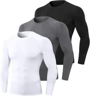 3pcs Men's Athletic Long Sleeve Shirts Quick Dry Workout T-Shirt Running Tops