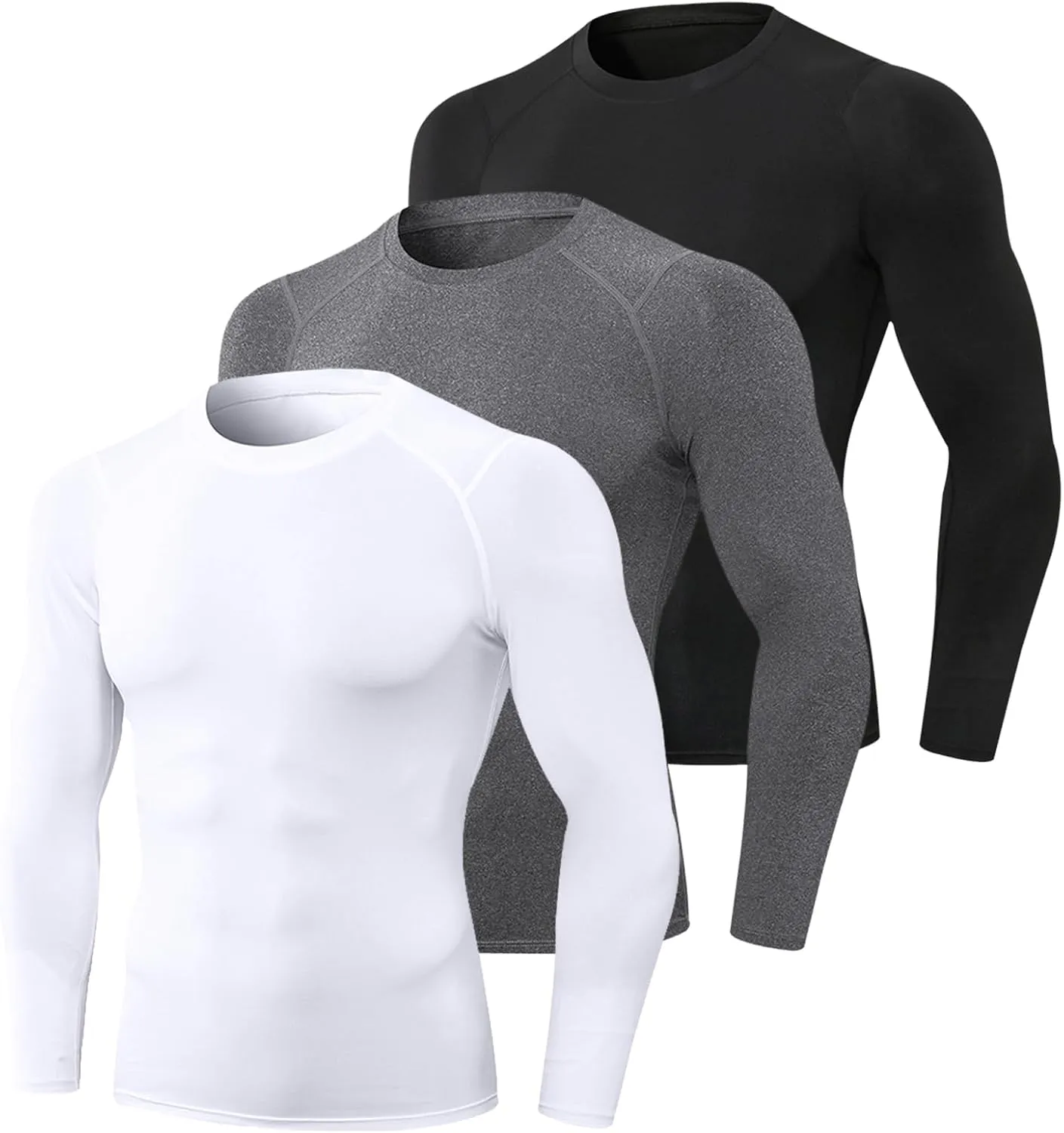 3pcs Men's Athletic Long Sleeve Shirts Quick Dry Workout T-Shirt Running Tops