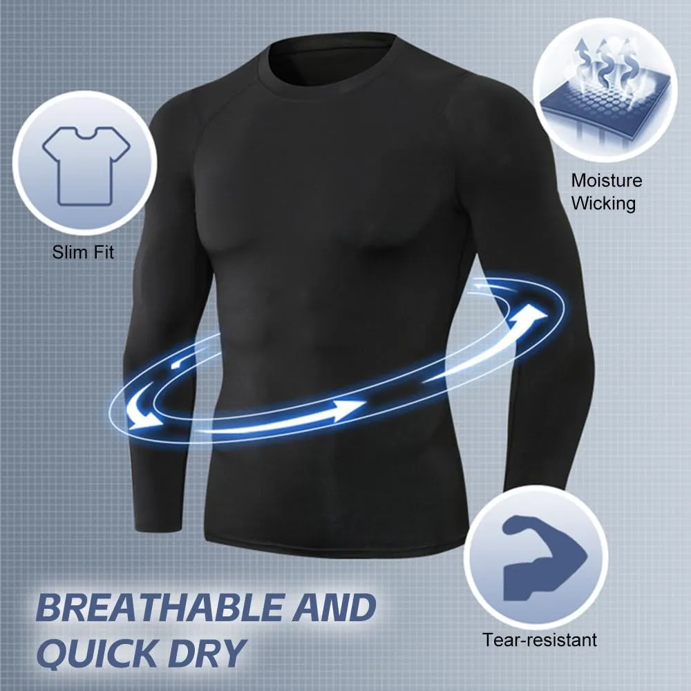 3pcs Men's Athletic Long Sleeve Shirts Quick Dry Workout T-Shirt Running Tops