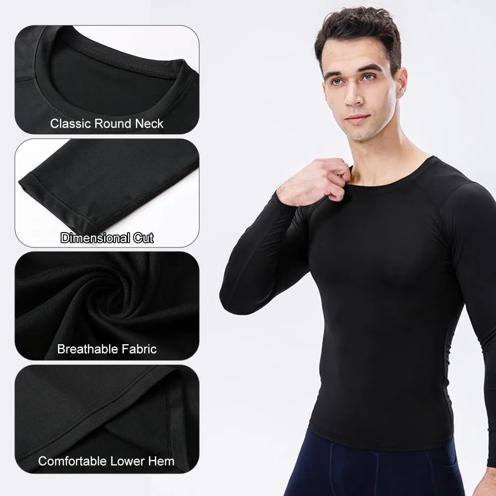 3pcs Men's Athletic Long Sleeve Shirts Quick Dry Workout T-Shirt Running Tops