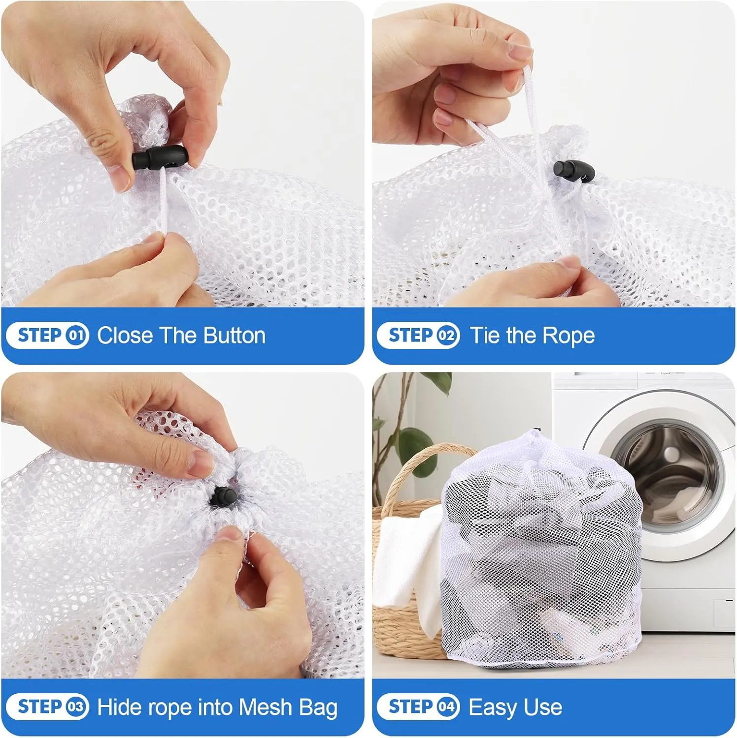 4Pcs Mesh Laundry Bags Washing Machine Mesh Wash Bags for Clothes,Underwear,Lingerie, Bed Linen with Drawstring Closure Sturdy(4 Szie)