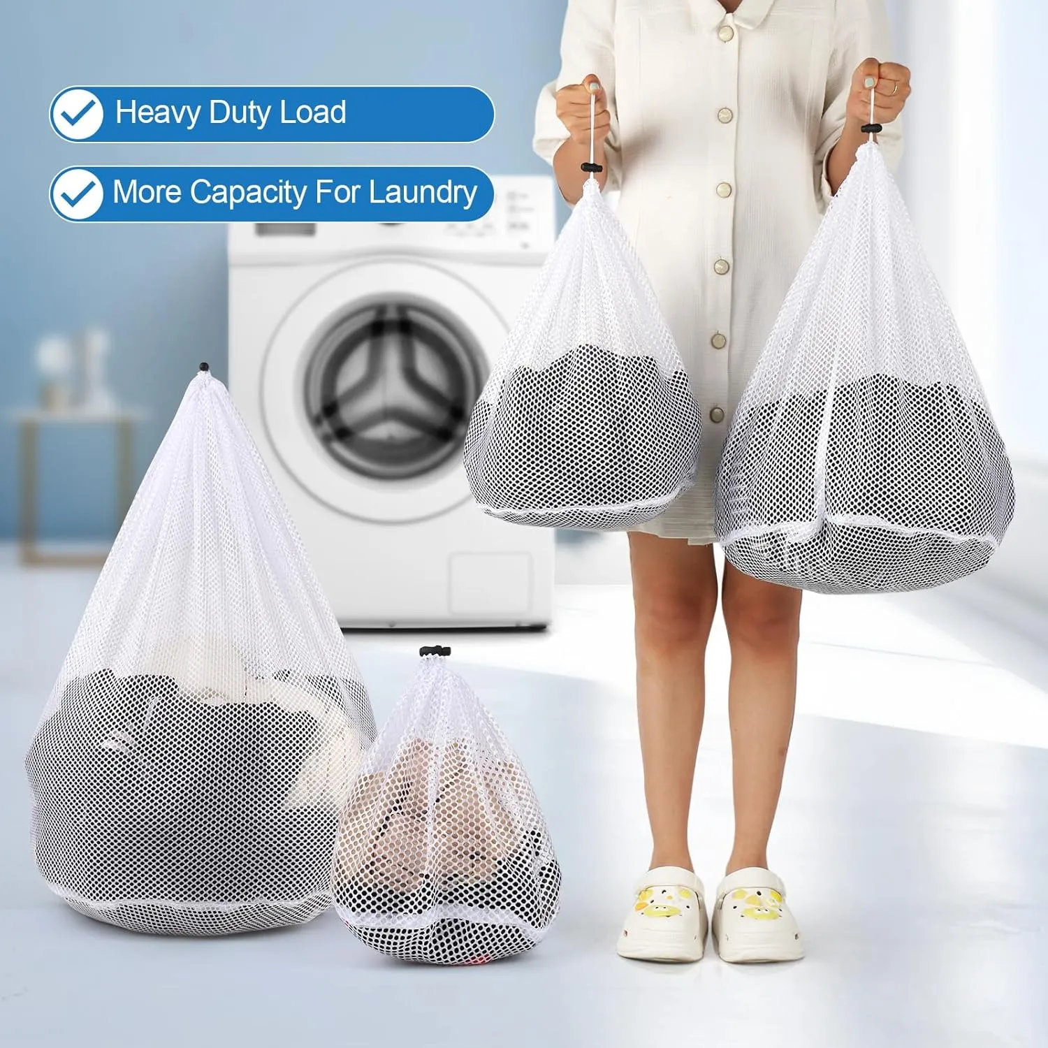 4Pcs Mesh Laundry Bags Washing Machine Mesh Wash Bags for Clothes,Underwear,Lingerie, Bed Linen with Drawstring Closure Sturdy(4 Szie)
