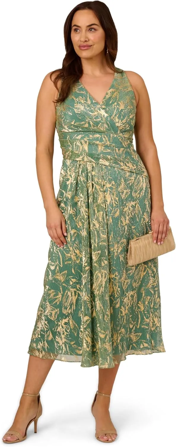 Adrianna Papell Women's V Neck Soft Skirt Midi Dress