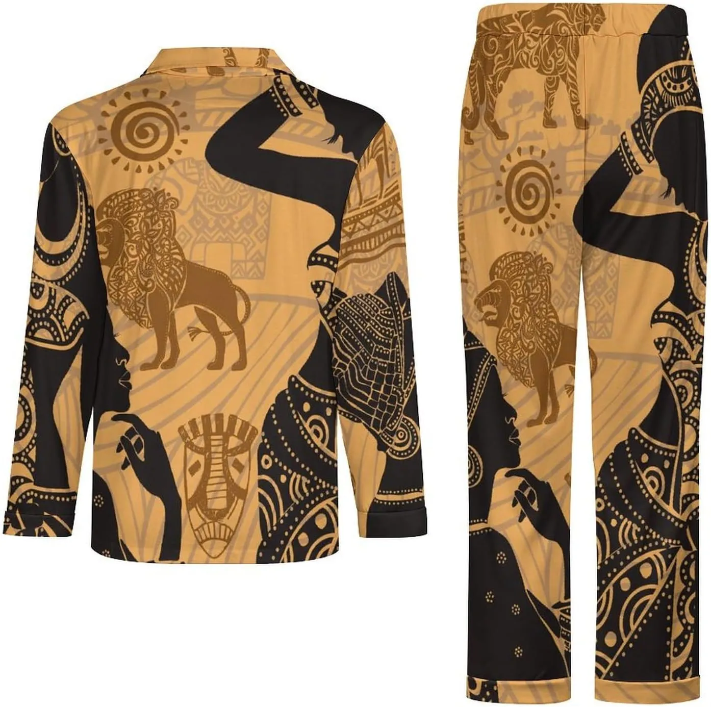 African Tribe Black Woman 2 PCS Men Pajama Set Long Sleeve Button-down Shirts Tops & Sleep Pants Loungewear