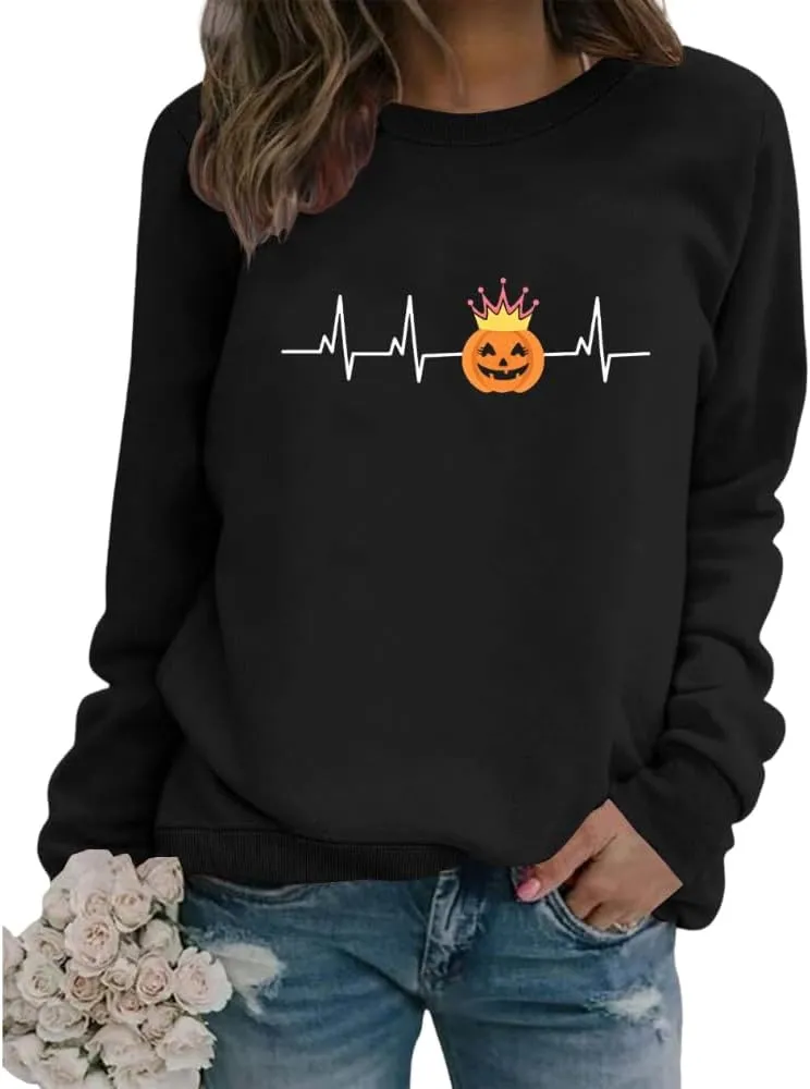 Akivide 2024 Novelty Halloween Graphic Printed Sweatshirt for Women,Oversized Casual Loose Long Sleeve Crewneck Pullover Tops