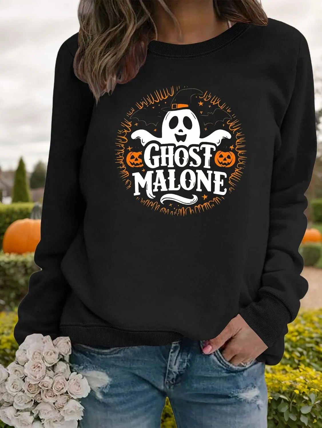 Akivide 2024 Novelty Halloween Graphic Printed Sweatshirt for Women,Oversized Casual Loose Long Sleeve Crewneck Pullover Tops