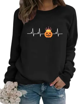 Akivide 2024 Novelty Halloween Graphic Printed Sweatshirt for Women,Oversized Casual Loose Long Sleeve Crewneck Pullover Tops