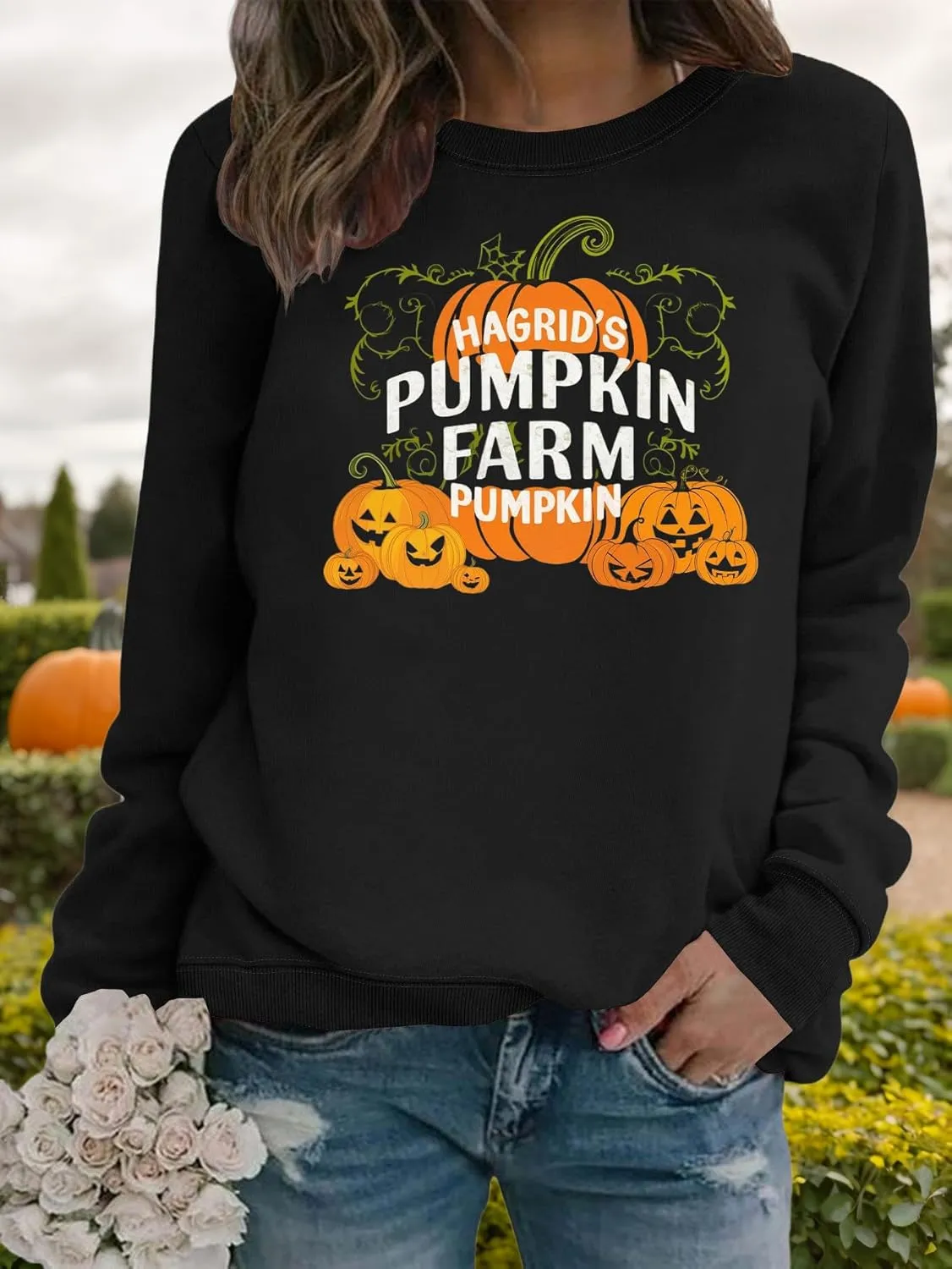 Akivide 2024 Novelty Halloween Graphic Printed Sweatshirt for Women,Oversized Casual Loose Long Sleeve Crewneck Pullover Tops