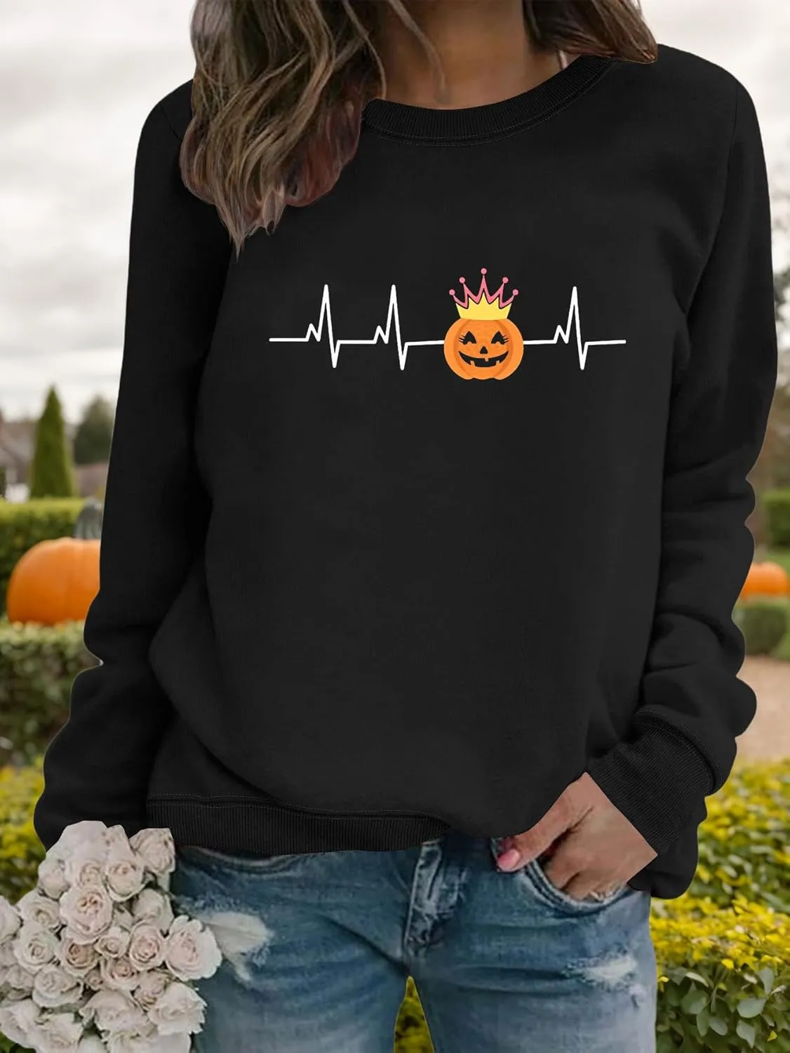 Akivide 2024 Novelty Halloween Graphic Printed Sweatshirt for Women,Oversized Casual Loose Long Sleeve Crewneck Pullover Tops