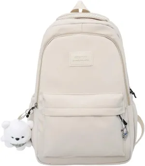 ALTALIVA Nylon Kawaii Water-Resistant Lightweight Backpack for Women Cute Laptop Daypack Traveling Daily Bag (White)