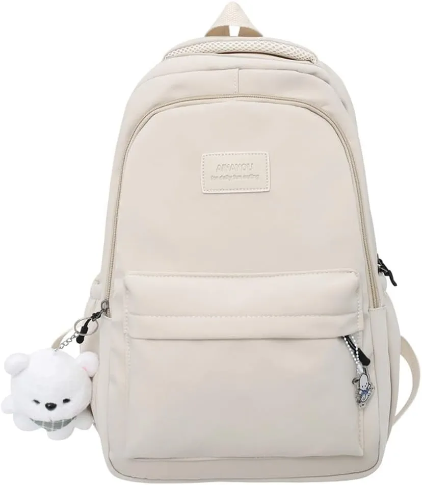 ALTALIVA Nylon Kawaii Water-Resistant Lightweight Backpack for Women Cute Laptop Daypack Traveling Daily Bag (White)