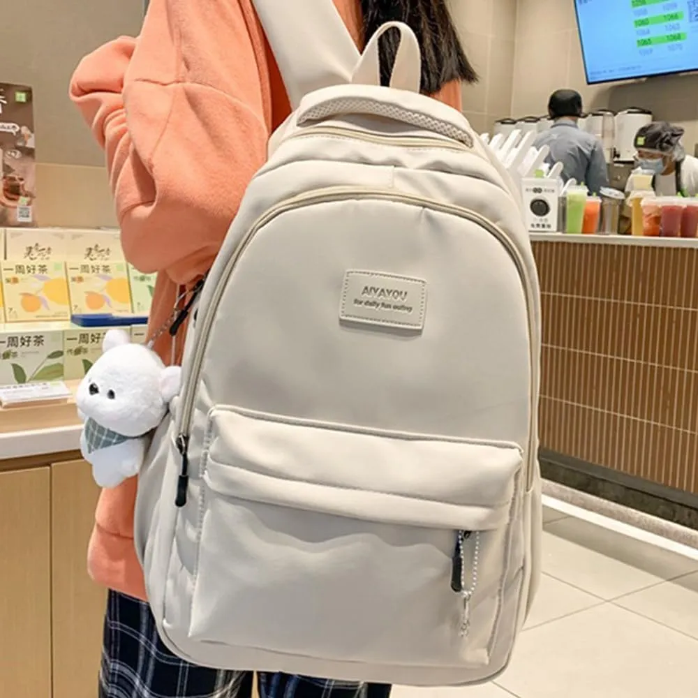 ALTALIVA Nylon Kawaii Water-Resistant Lightweight Backpack for Women Cute Laptop Daypack Traveling Daily Bag (White)