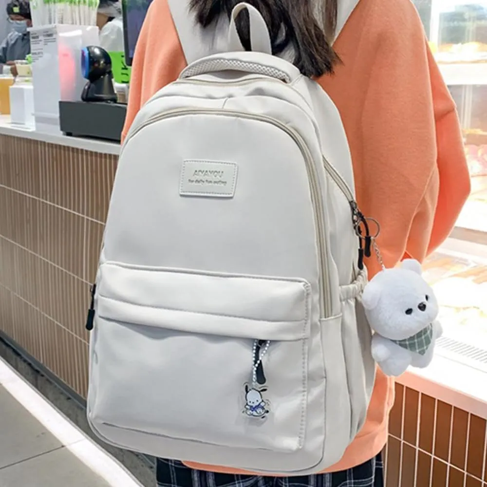 ALTALIVA Nylon Kawaii Water-Resistant Lightweight Backpack for Women Cute Laptop Daypack Traveling Daily Bag (White)