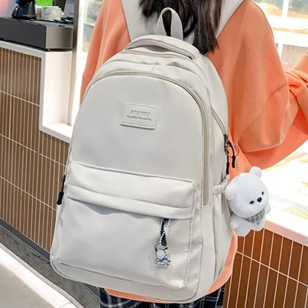 ALTALIVA Nylon Kawaii Water-Resistant Lightweight Backpack for Women Cute Laptop Daypack Traveling Daily Bag (White)