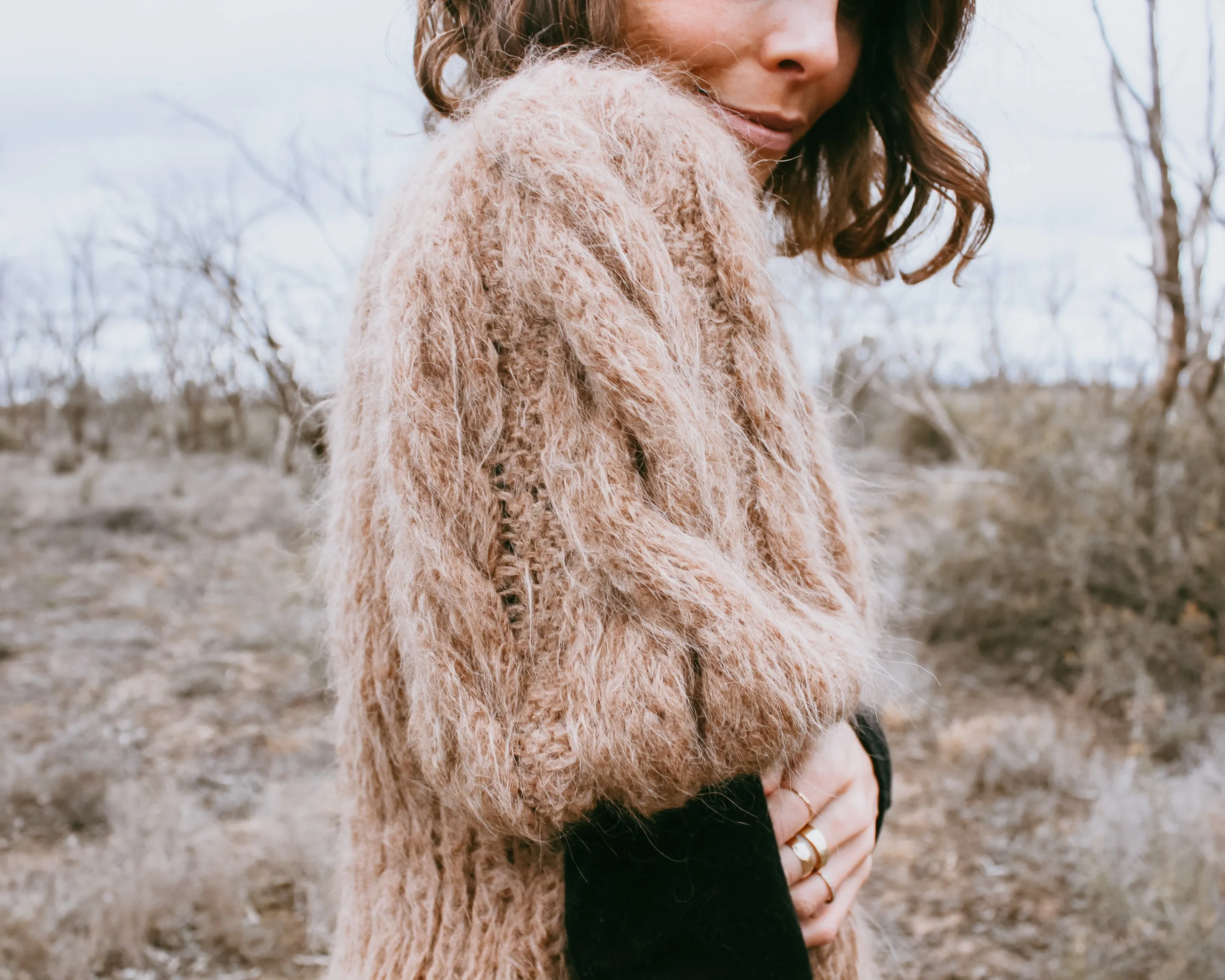 Amano hand knit alpaca cable sleeve sweater