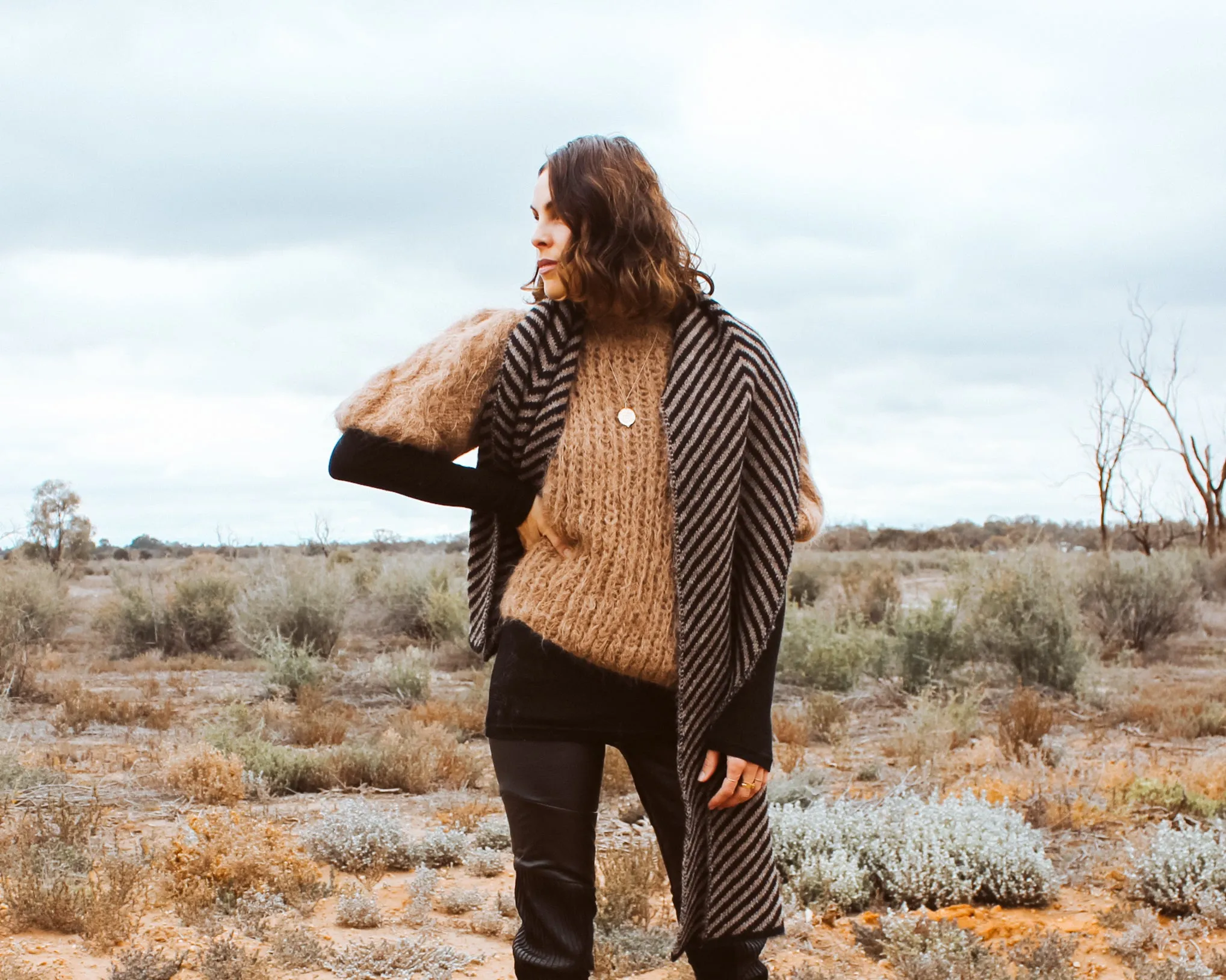 Amano hand knit alpaca cable sleeve sweater
