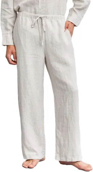 Amazhiyu Men's 100% Linen Summer Casual Elastic Drawstring Loose Pants Pockets