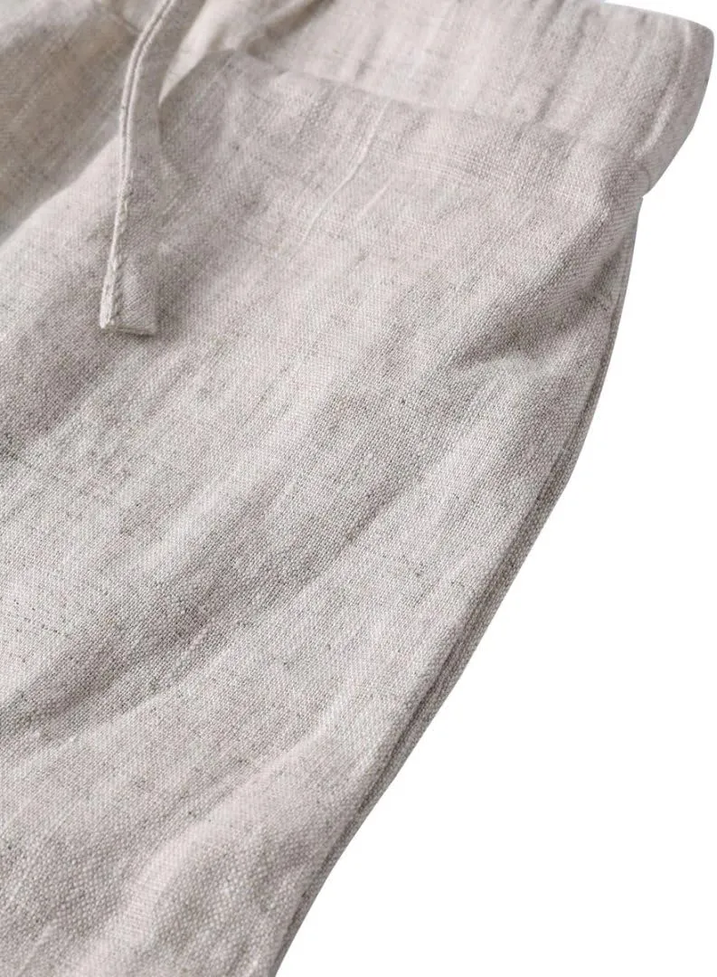 Amazhiyu Men's 100% Linen Summer Casual Elastic Drawstring Loose Pants Pockets