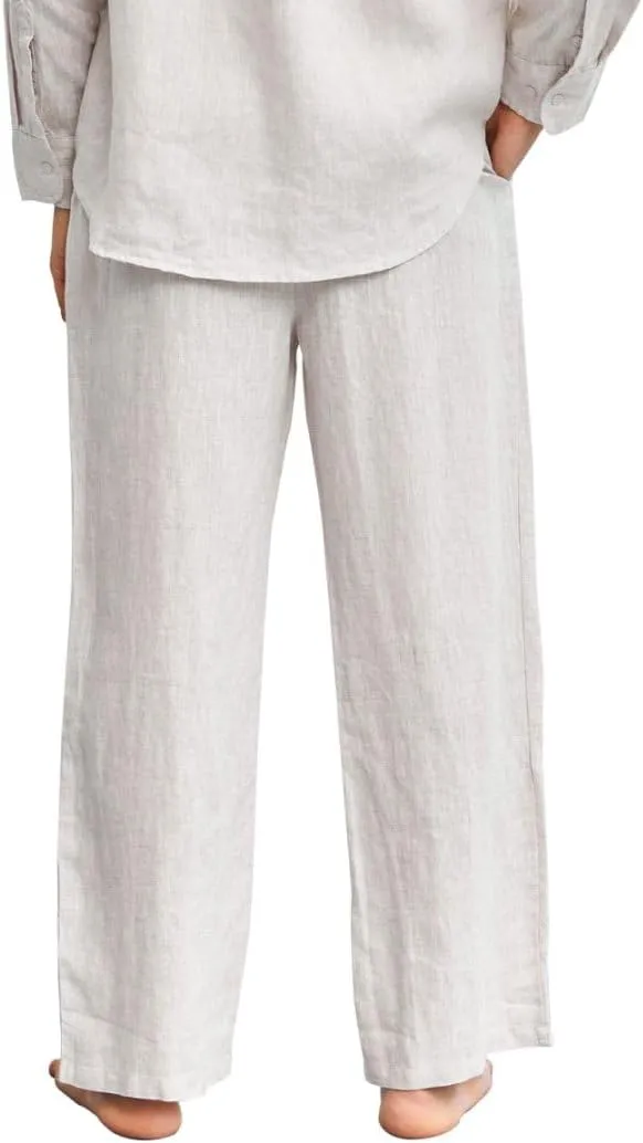 Amazhiyu Men's 100% Linen Summer Casual Elastic Drawstring Loose Pants Pockets