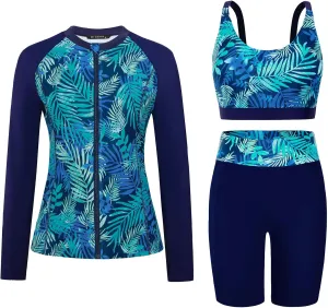 Arolina Womens Rash Guard Long Sleeve Swim Shirts Swimsuit 2025 Bathing Suit with Womens Swim Shorts & Two Pockets