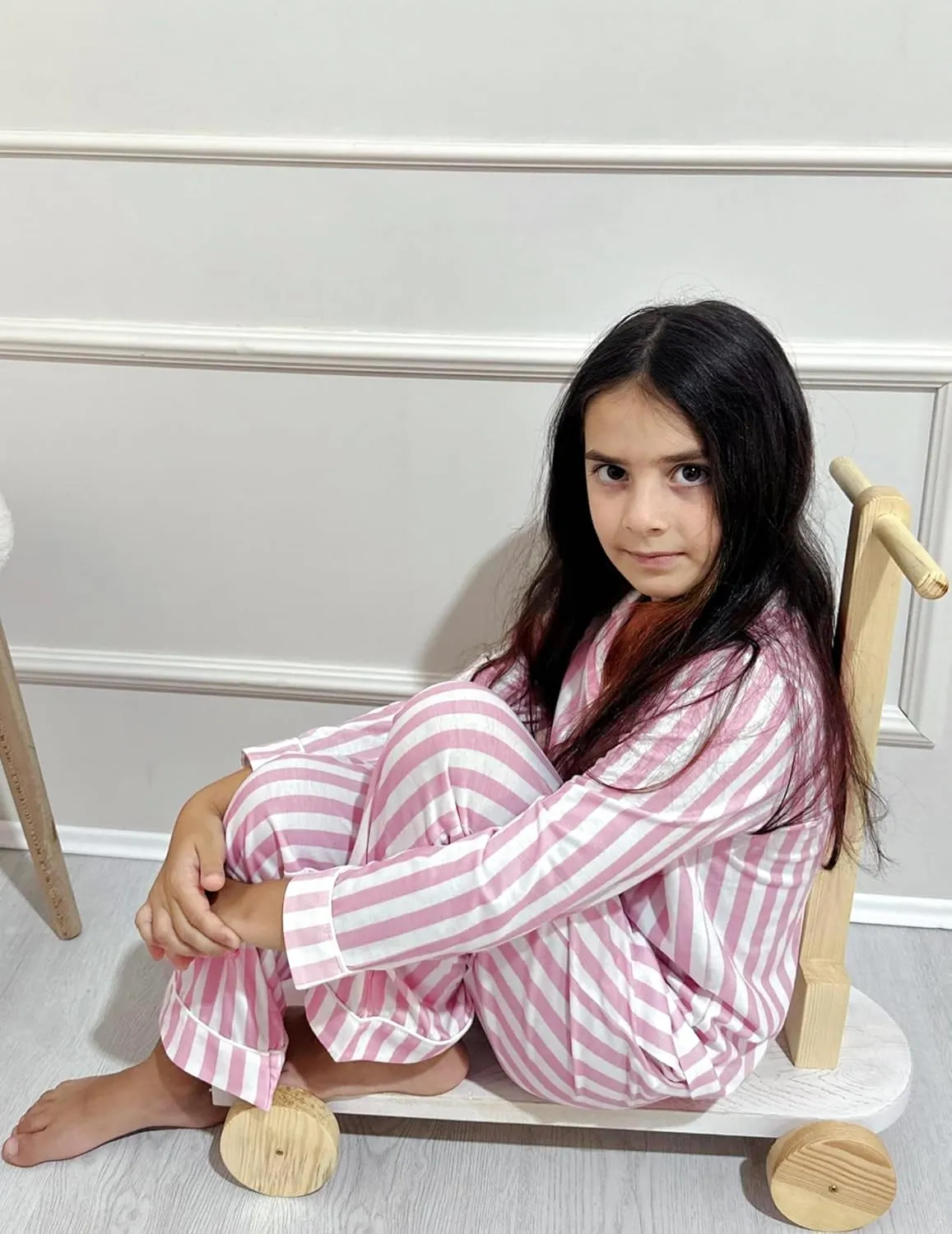 Arshiner Pajamas Set for Girls Plaid Long Sleeve Lounge Set Button Down Pj Sets