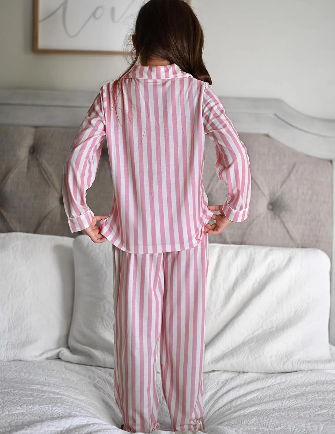 Arshiner Pajamas Set for Girls Plaid Long Sleeve Lounge Set Button Down Pj Sets