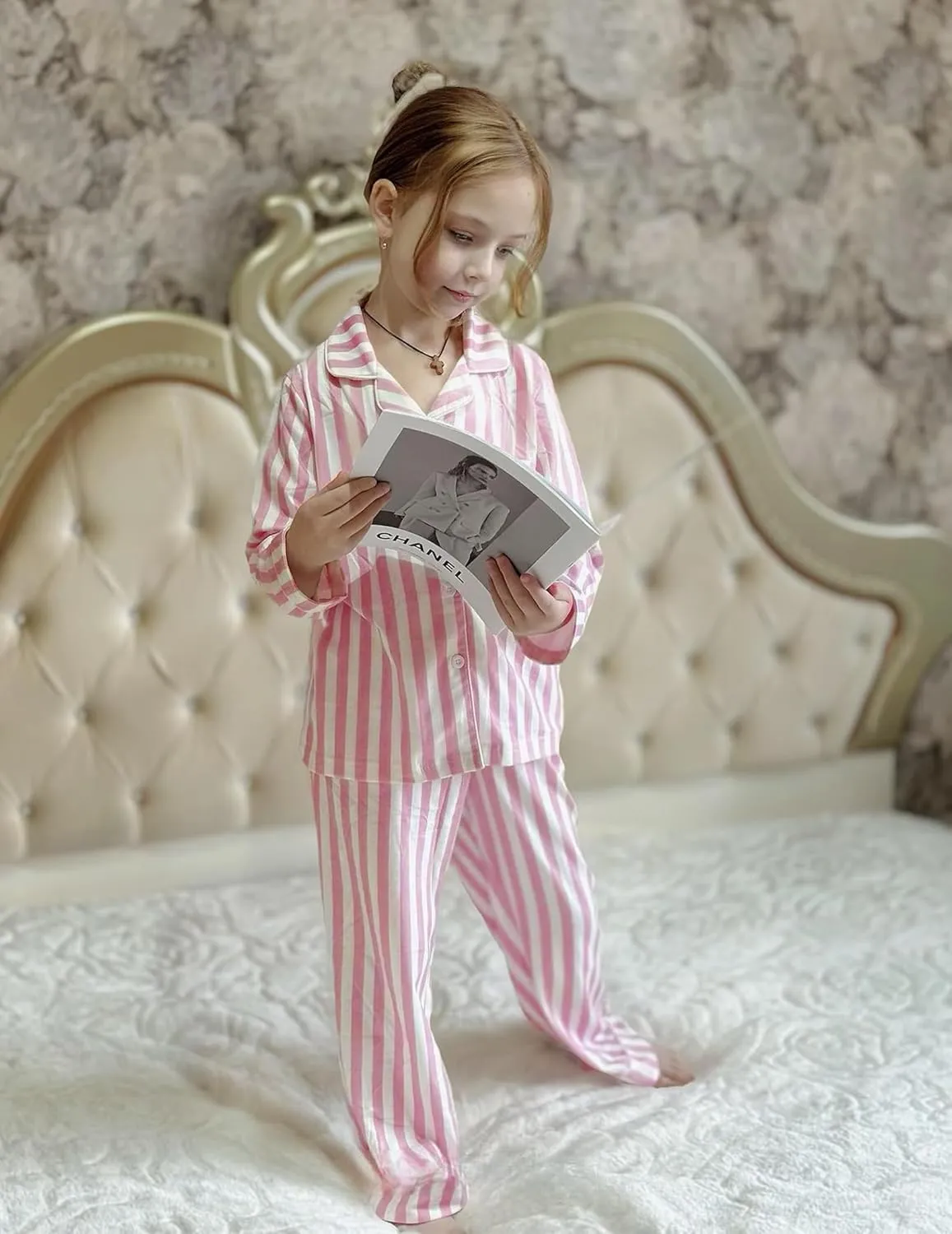 Arshiner Pajamas Set for Girls Plaid Long Sleeve Lounge Set Button Down Pj Sets