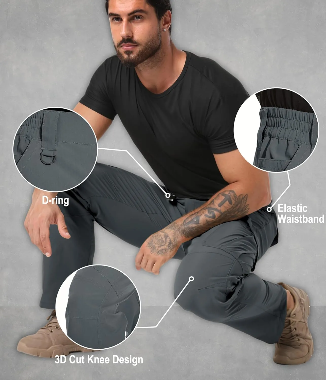 Arunlluta Mens Tactical Pants, Ripstop Water Resistant Cargo Work Pants for Men, Stretch Hiking Pants Lightweight