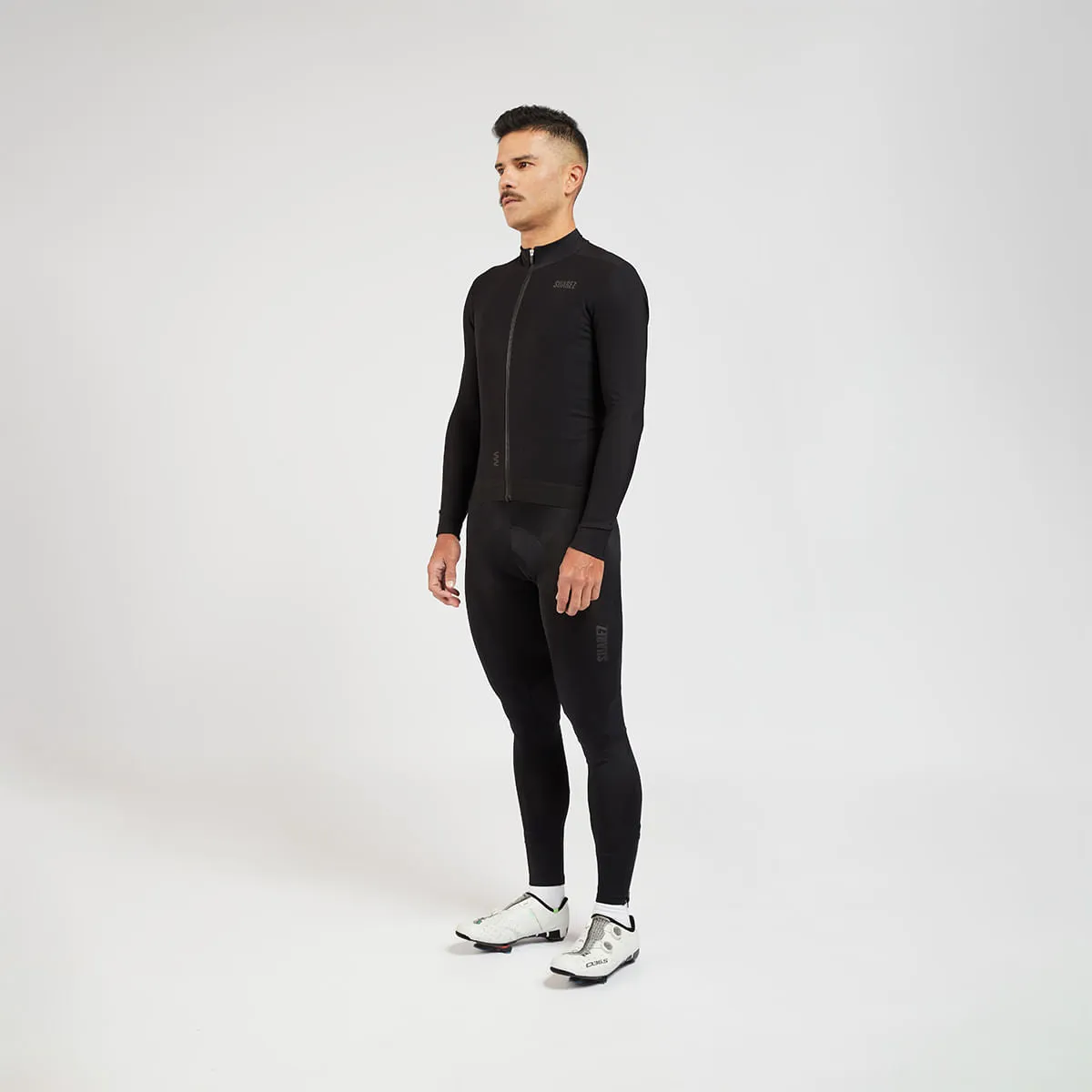 Ascender Thermal Mens Long Sleeve Cycling Jersey in Black by Suarez