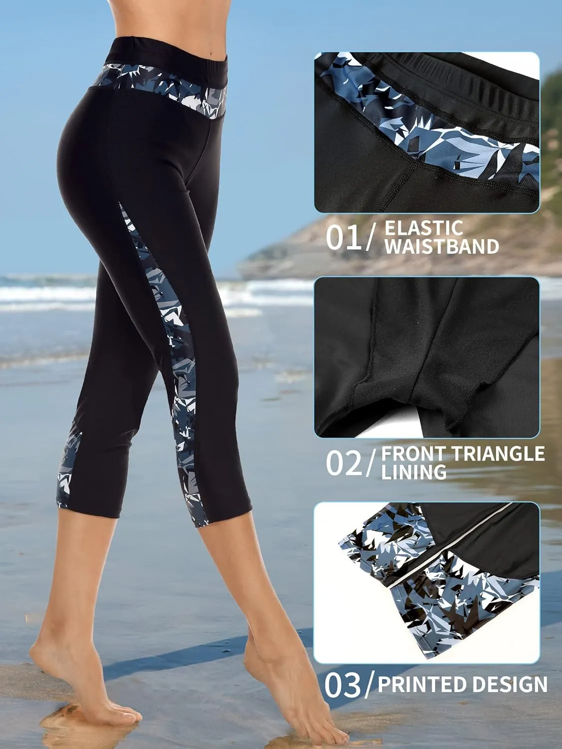ATTRACO Swim Pants for Women High Waisted Swim Capris Swim Shorts Swimming Leggings