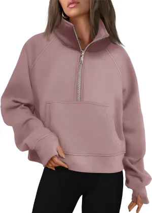 AUTOMET Womens Sweatshirts Half Zip Cropped Pullover Fleece Quarter Zipper Hoodies 2025 Fall Fashion Outfits Clothes