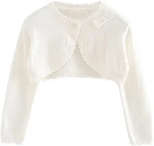 Baby Girls Cardigan Sweater Bolero Shrugs Toddler Kids Knitted Long Sleeve Button Closure Cropped Dress Up Jacket Tops