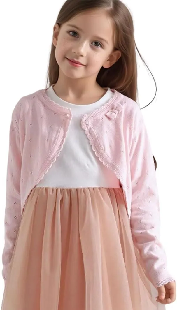 Baby Girls Cardigan Sweater Bolero Shrugs Toddler Kids Knitted Long Sleeve Button Closure Cropped Dress Up Jacket Tops