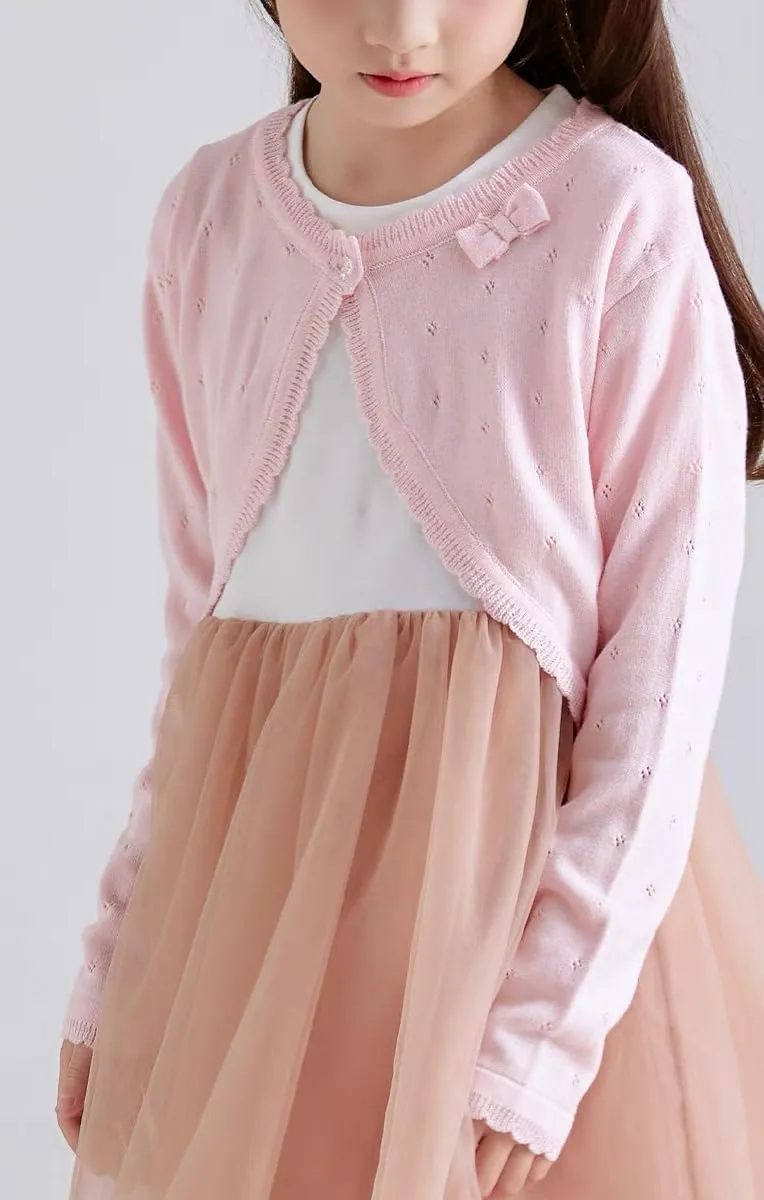 Baby Girls Cardigan Sweater Bolero Shrugs Toddler Kids Knitted Long Sleeve Button Closure Cropped Dress Up Jacket Tops