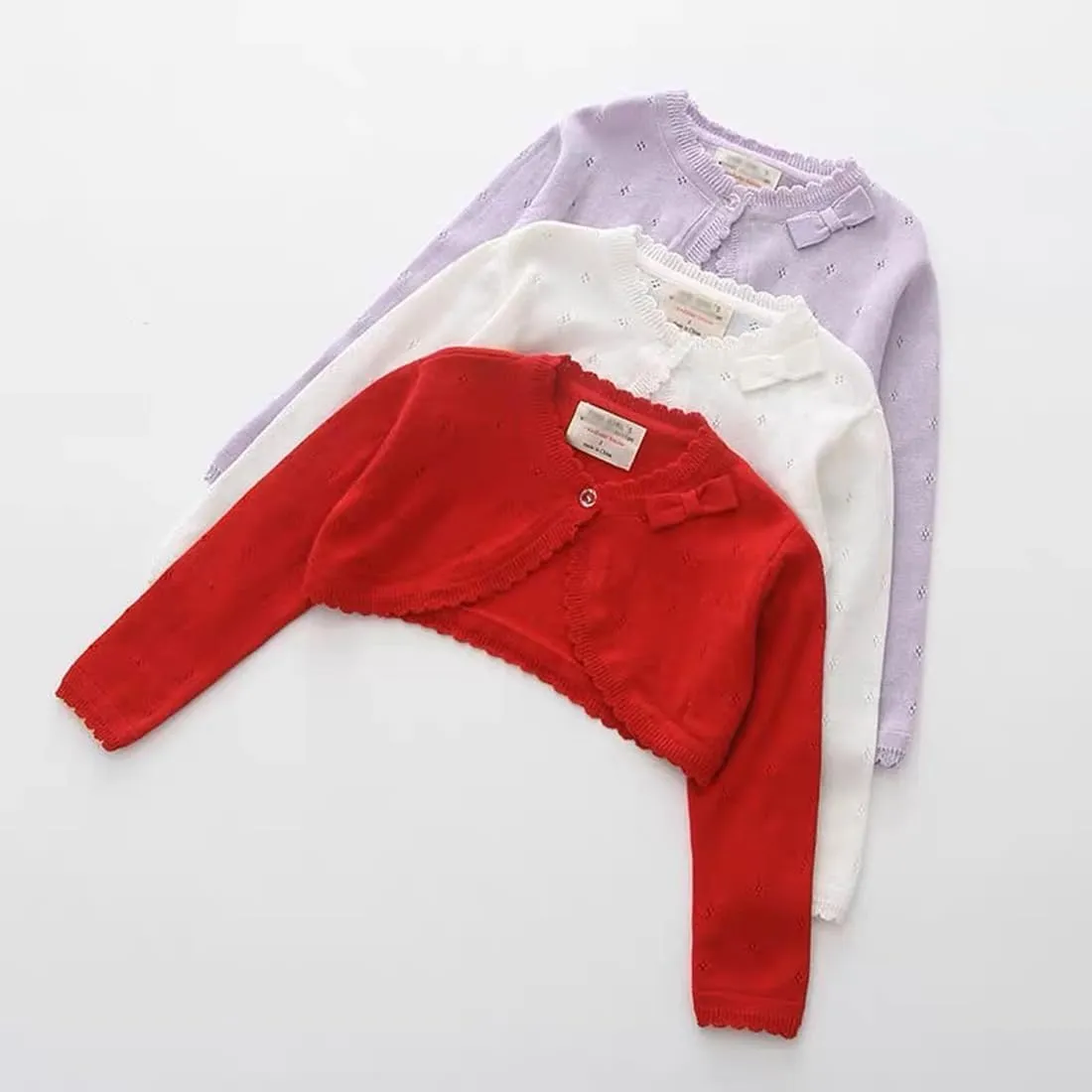 Baby Girls Cardigan Sweater Bolero Shrugs Toddler Kids Knitted Long Sleeve Button Closure Cropped Dress Up Jacket Tops