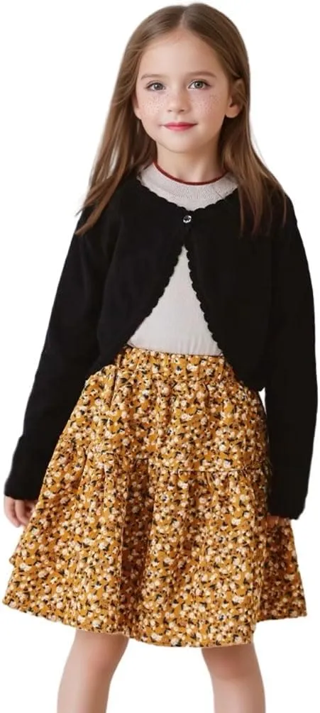 Baby Girls Cardigan Sweater Bolero Shrugs Toddler Kids Knitted Long Sleeve Button Closure Cropped Dress Up Jacket Tops