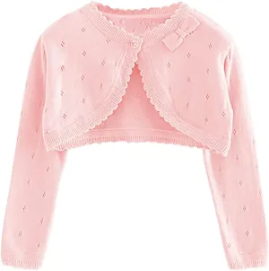 Baby Girls Cardigan Sweater Bolero Shrugs Toddler Kids Knitted Long Sleeve Button Closure Cropped Dress Up Jacket Tops