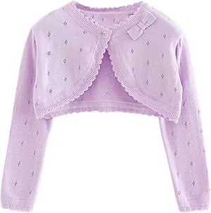 Baby Girls Cardigan Sweater Bolero Shrugs Toddler Kids Knitted Long Sleeve Button Closure Cropped Dress Up Jacket Tops