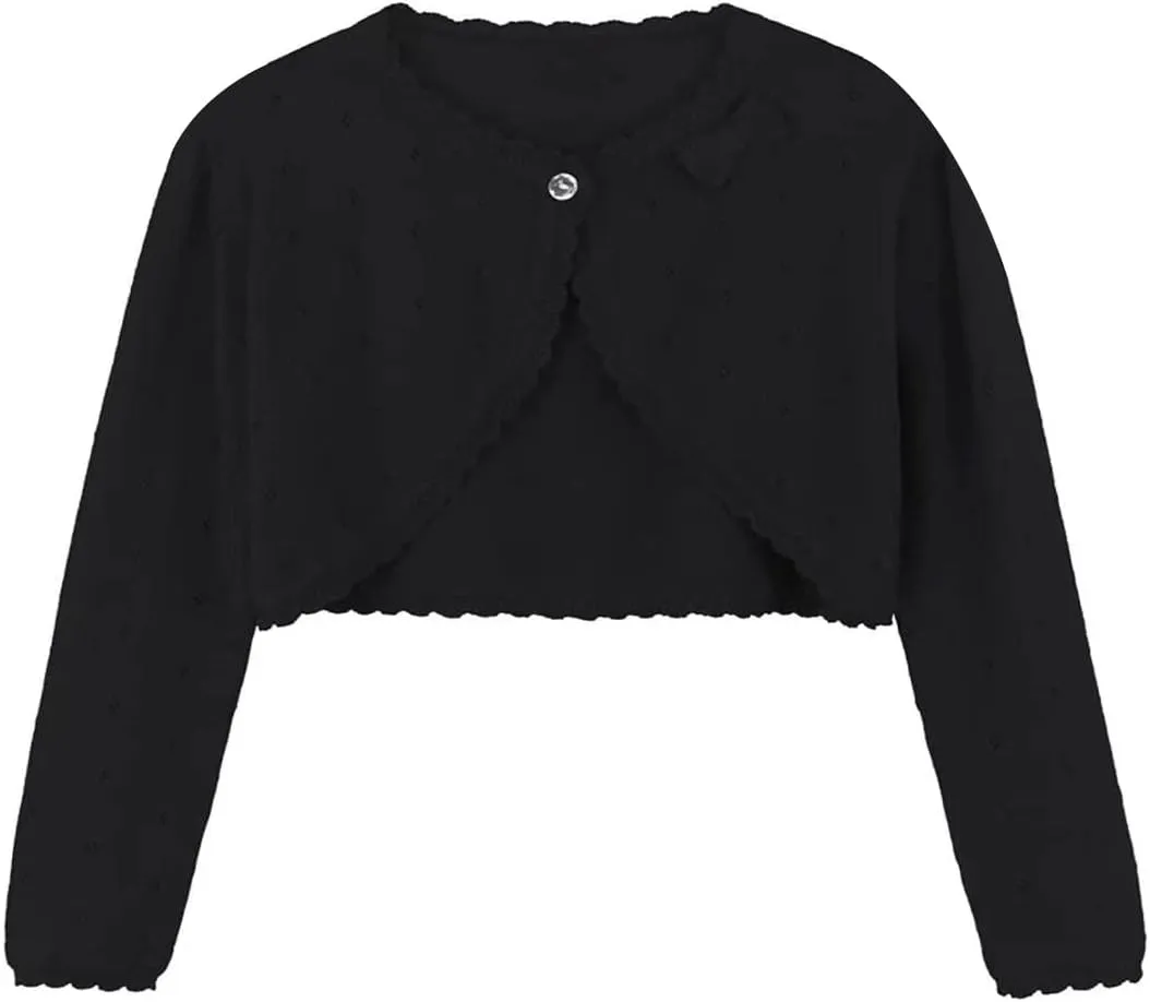 Baby Girls Cardigan Sweater Bolero Shrugs Toddler Kids Knitted Long Sleeve Button Closure Cropped Dress Up Jacket Tops