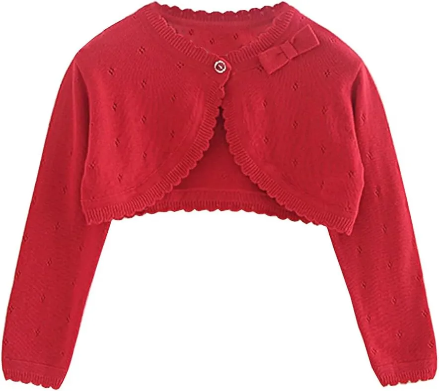 Baby Girls Cardigan Sweater Bolero Shrugs Toddler Kids Knitted Long Sleeve Button Closure Cropped Dress Up Jacket Tops