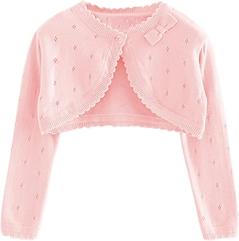 Baby Girls Cardigan Sweater Bolero Shrugs Toddler Kids Knitted Long Sleeve Button Closure Cropped Dress Up Jacket Tops